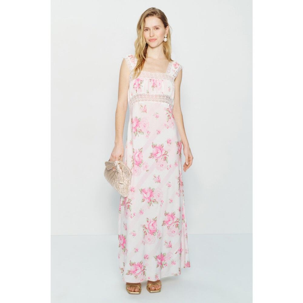 Selkie Veronica Slip Dress in White/Pink Floral, Size XL Pre owned